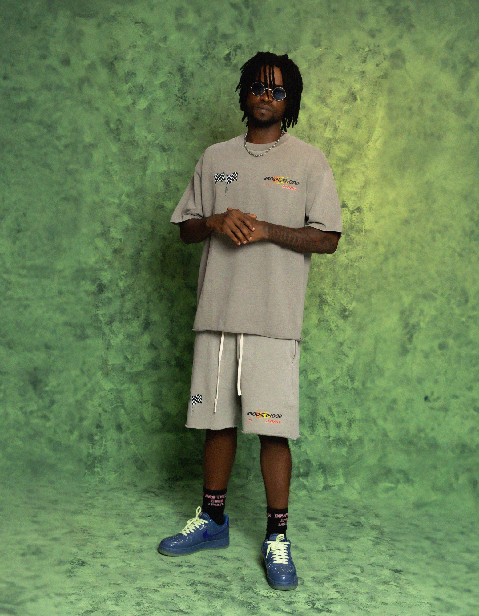 GREY ACIDWASH SHORT SET