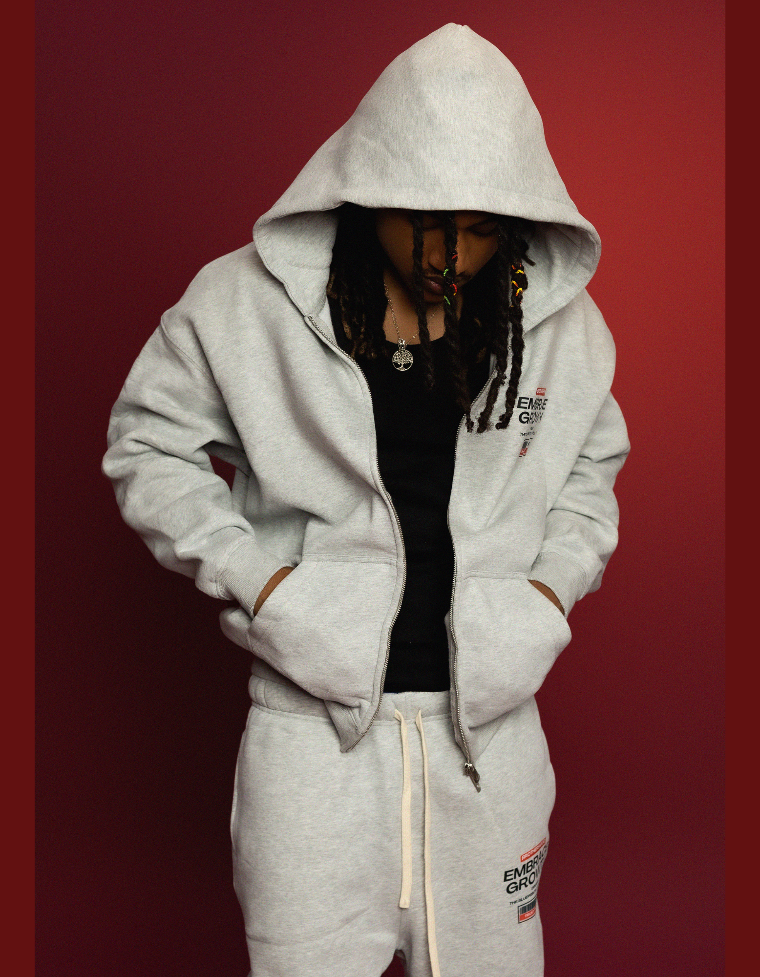 GREY FLEECE ZIPPER HOODIE FULLSET
