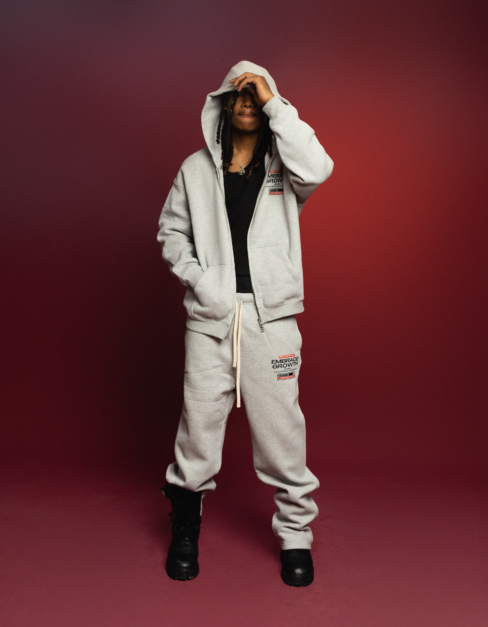 GREY FLEECE ZIPPER HOODIE FULLSET