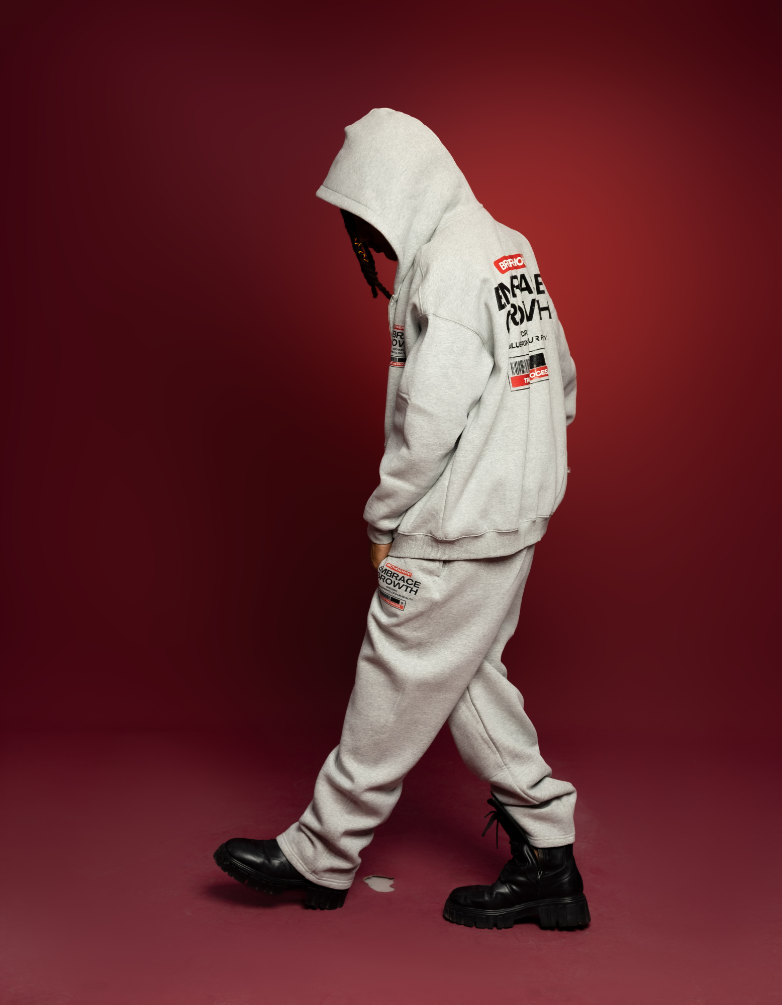 GREY FLEECE ZIPPER HOODIE FULLSET