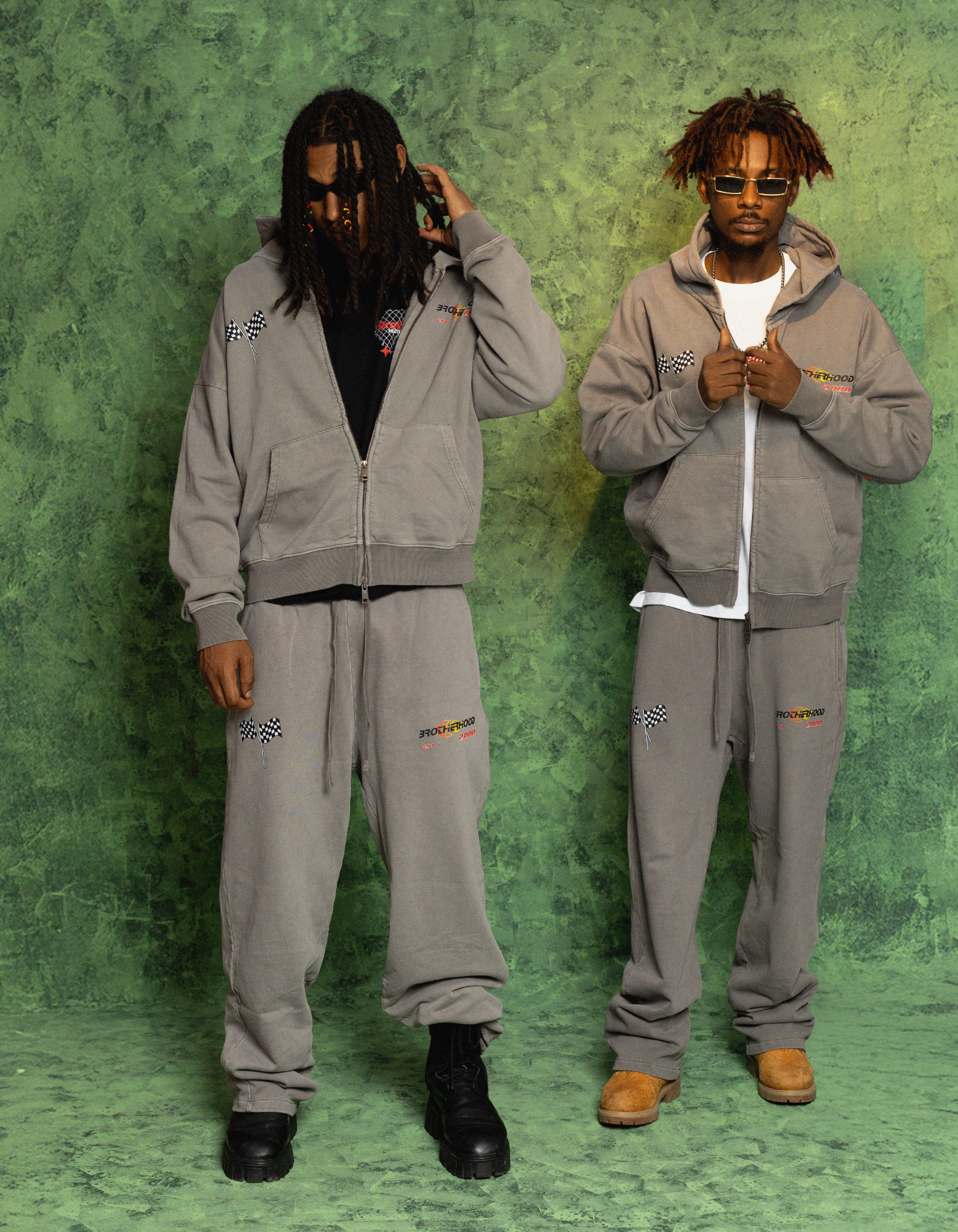 GREY ACIDWASH ZIPPER HOODIE FULLSET
