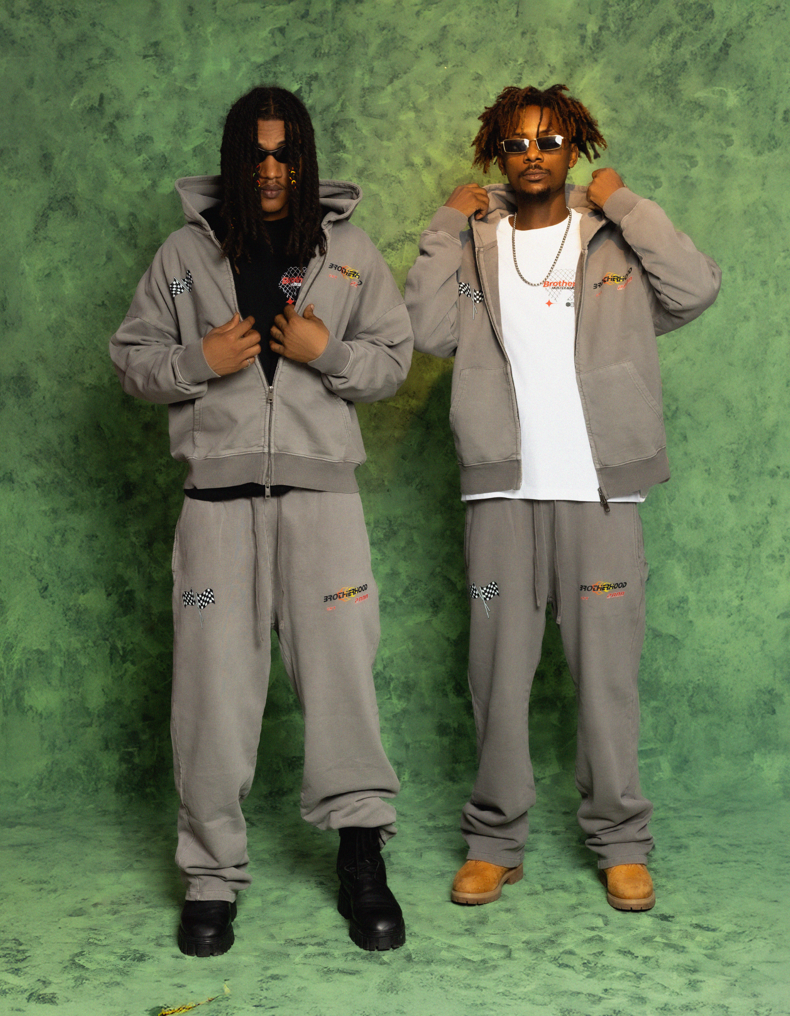 GREY ACIDWASH ZIPPER HOODIE FULLSET