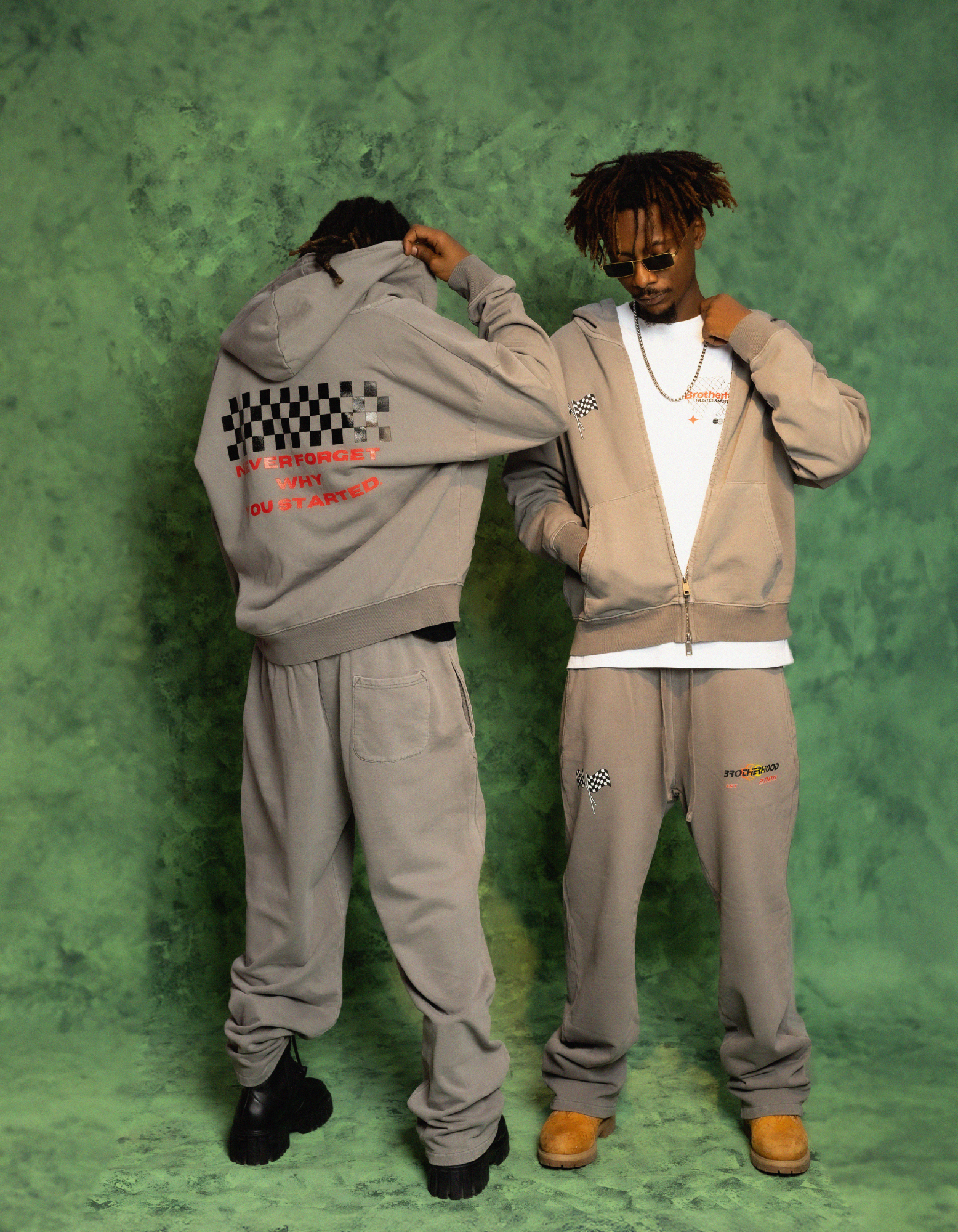 GREY ACIDWASH ZIPPER HOODIE FULLSET