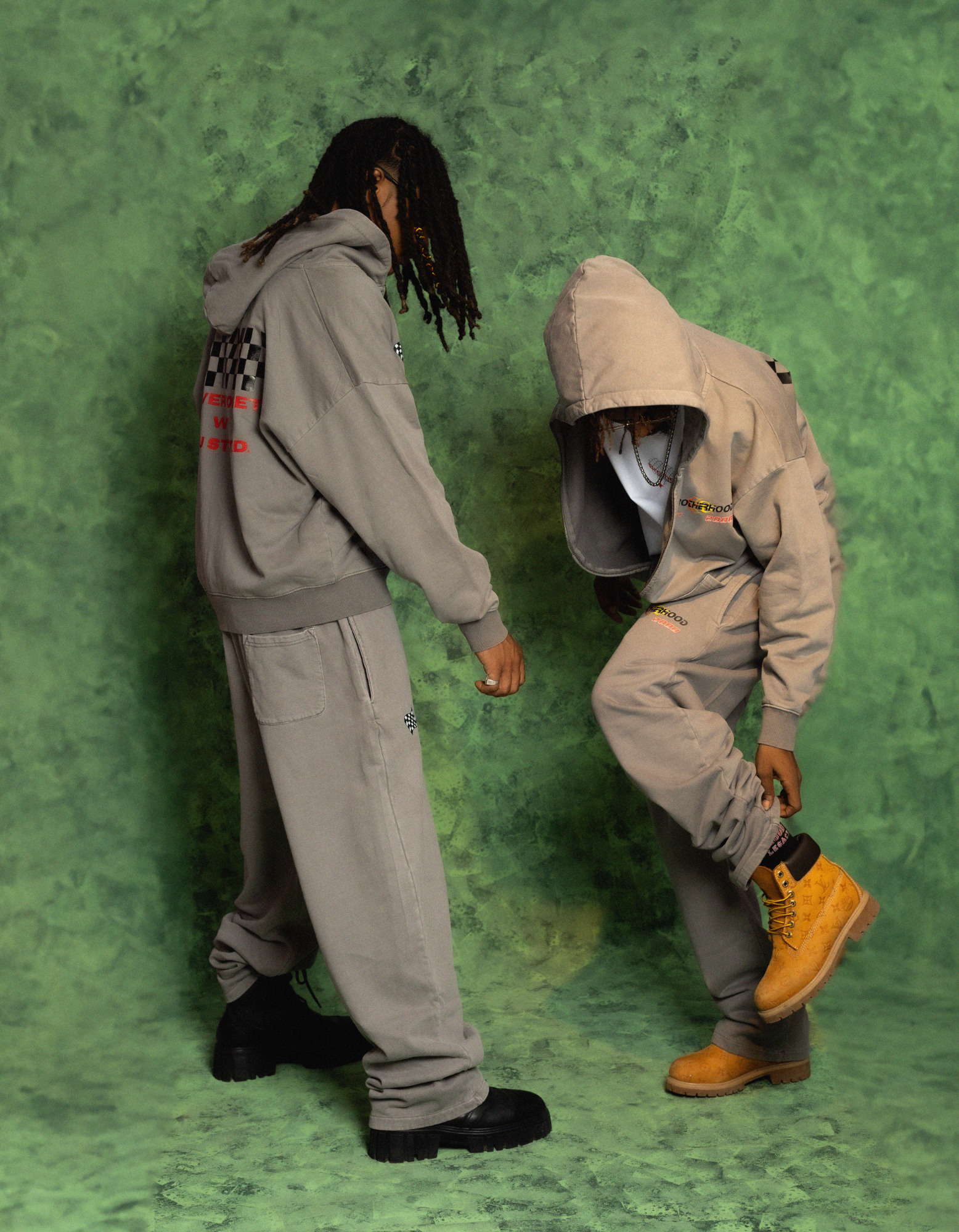 GREY ACIDWASH ZIPPER HOODIE FULLSET