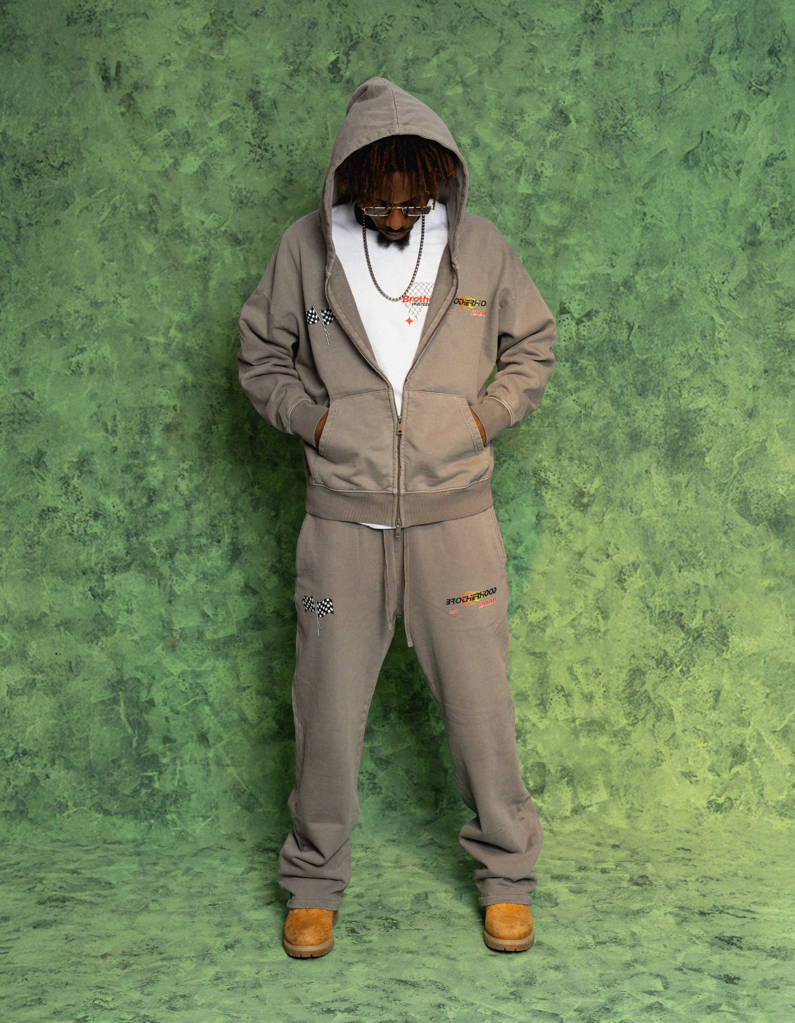 GREY ACIDWASH ZIPPER HOODIE FULLSET