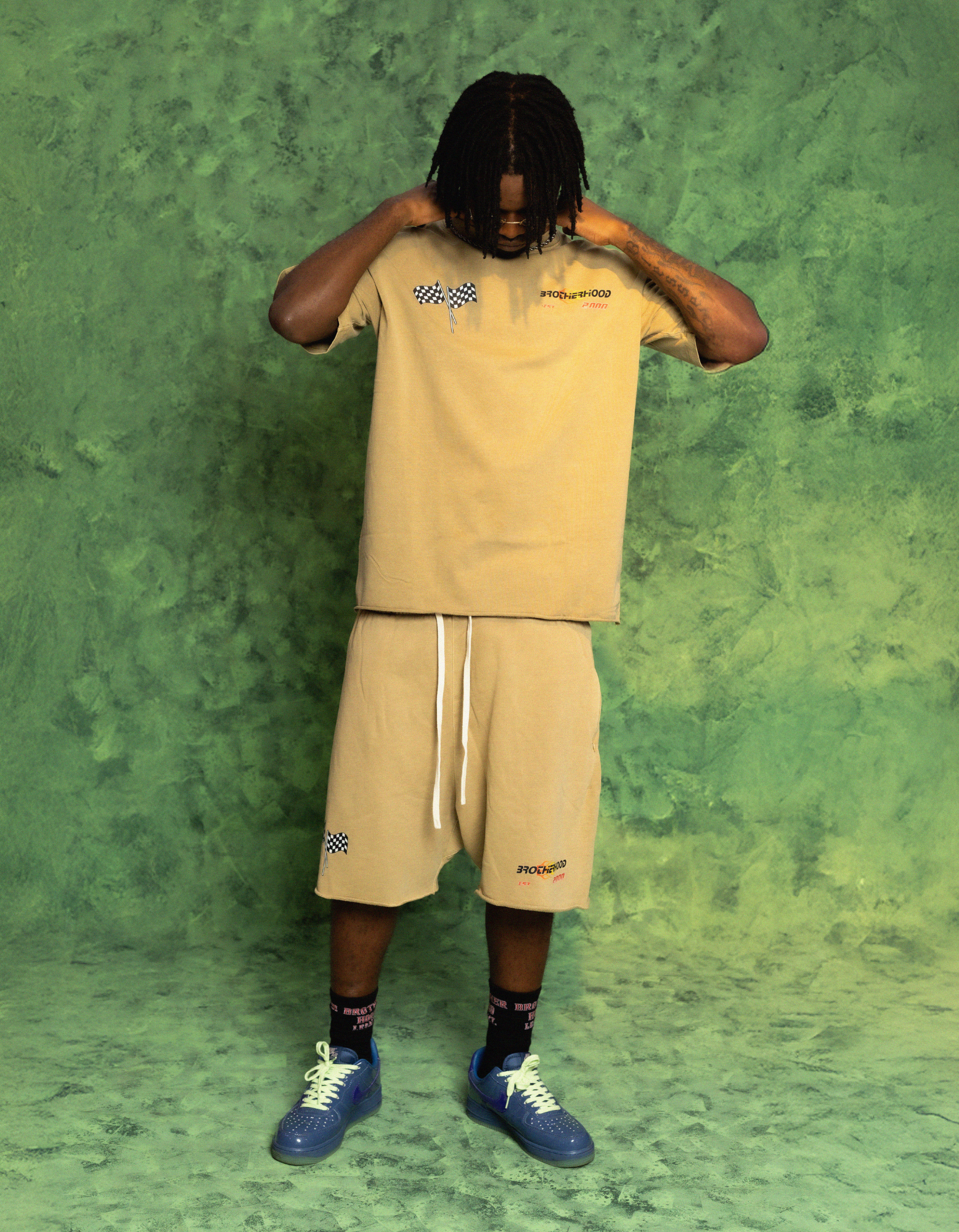 KHAKI ACIDWASH SHORTSET