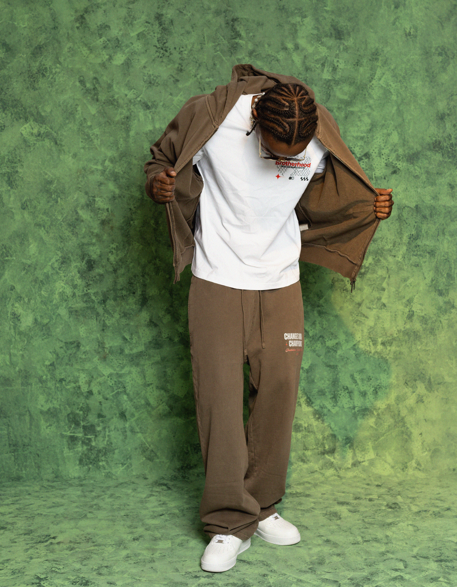 BROWN ACIDWASH ZIPPER HOODIE